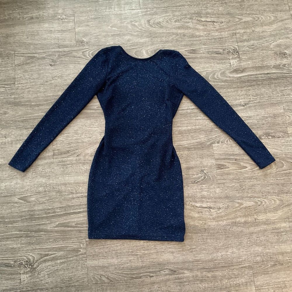 Windsor Mini‎ Dress Formal Glitter Open Back Navy Blue Prom Bodycon Size Small